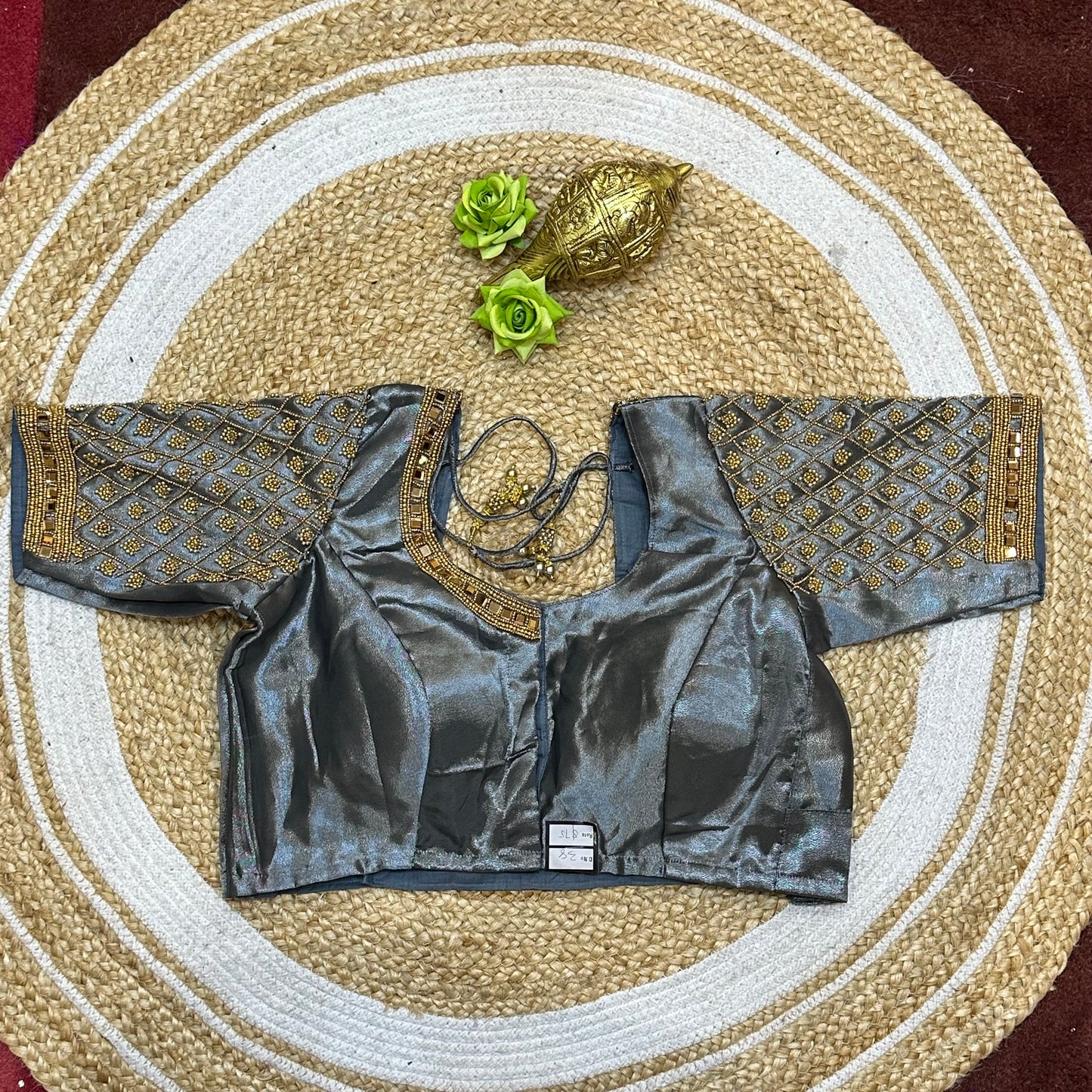 38” M Size 8 Aari Worked Sari Blouse Indian Saree Top Grey B291