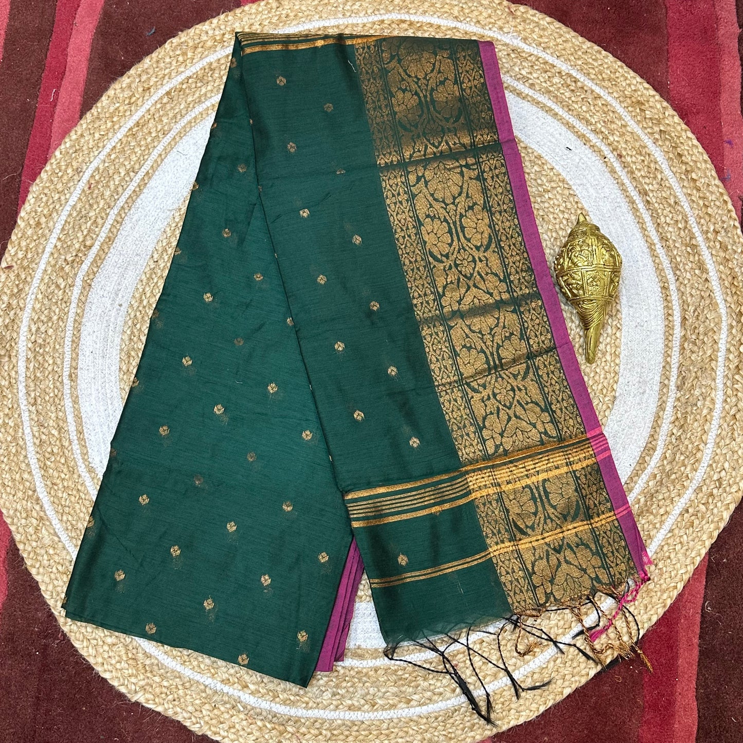 Soft Silk Cotton Sari Indian Bottle Green Saree S116