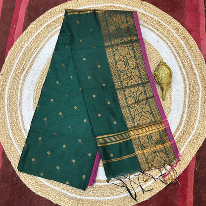Soft Silk Cotton Sari Indian Bottle Green Saree S116