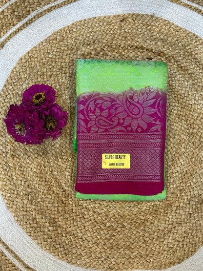 Bangalore Silk Sari Indian Fancy Saree Green & Pink S70