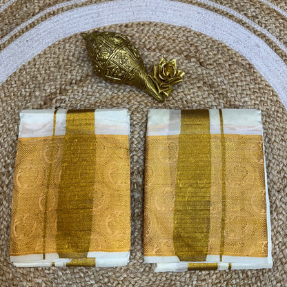 8x4 South Indian Vesti Men’s Cream Gold Vetti Dhotti V21