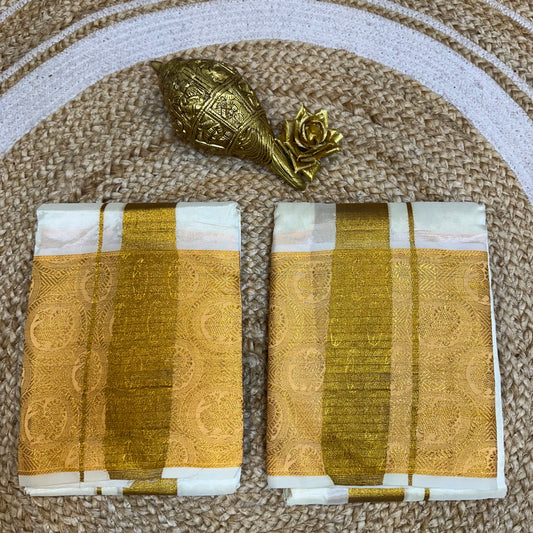 8x4 South Indian Vesti Men’s Cream Gold Vetti Dhotti V21