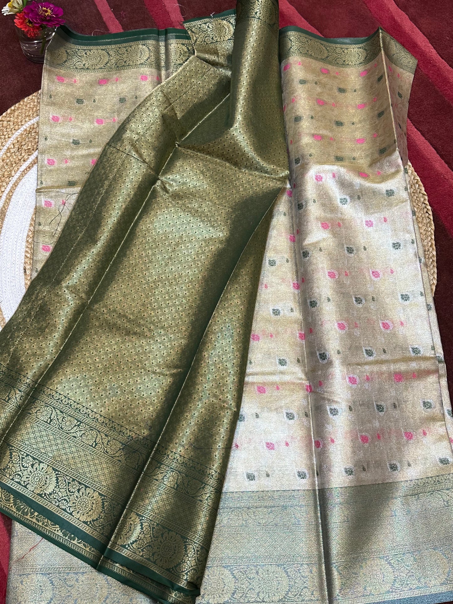 Tissue Silk brocade Sari Indian Fancy Saree Blue & Golden S18