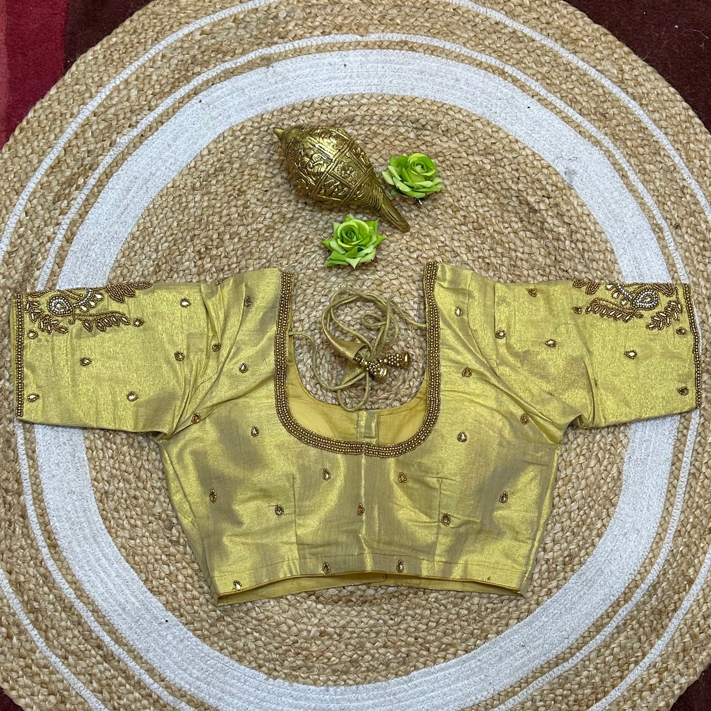 36” Small Size 8 Aari Worked Sari Blouse Indian Saree Light Gold B315