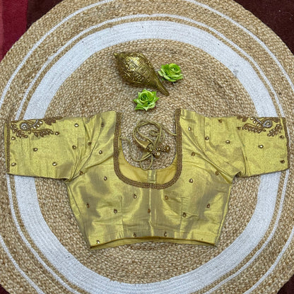 36” Small Size 8 Aari Worked Sari Blouse Indian Saree Light Gold B315