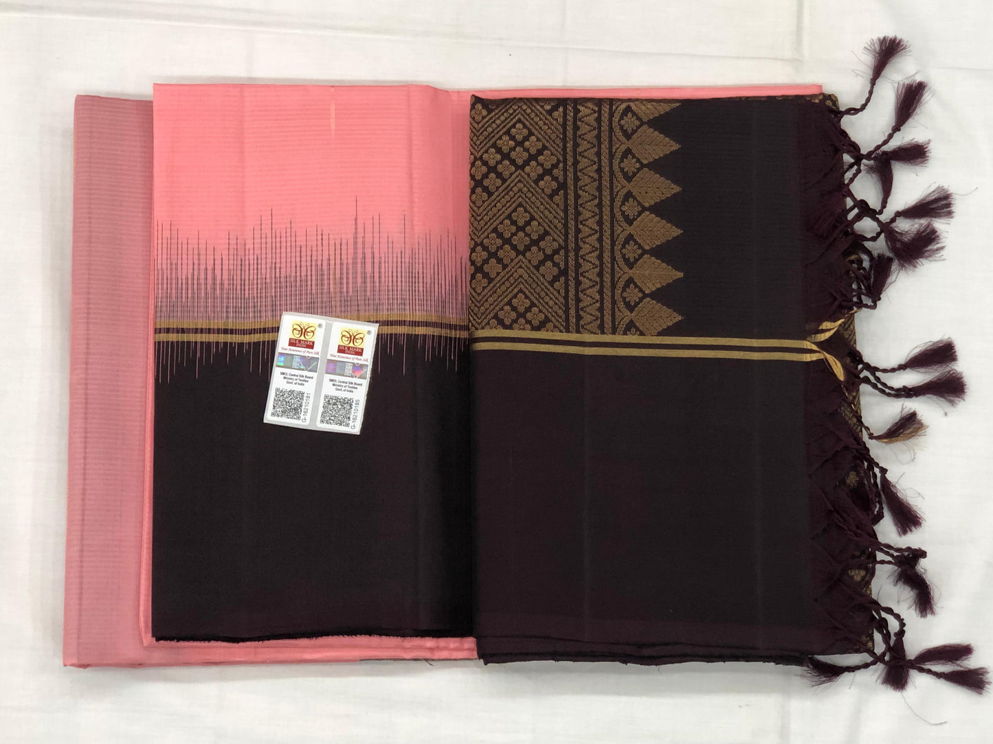 Kanchipuram Pattu Soft Silk Indian Saree Pure Silk Sari Peach SS34
