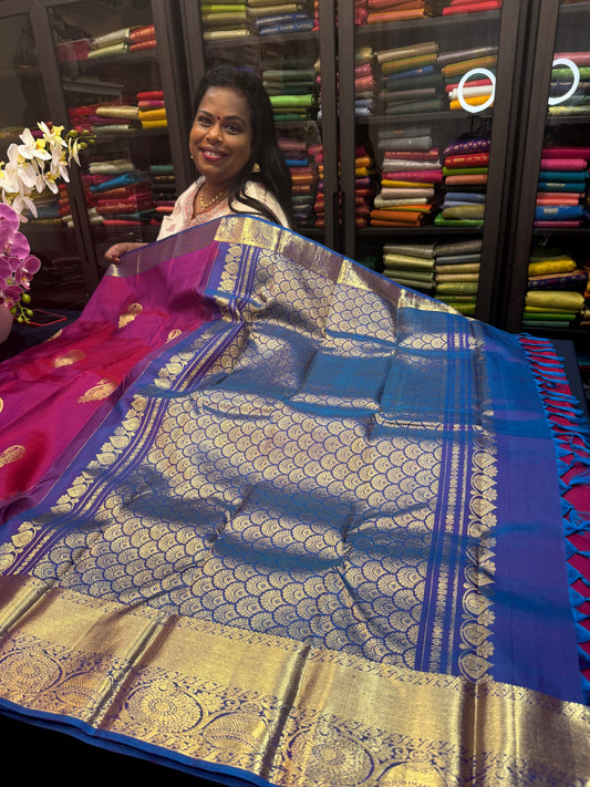 Kanchipuram Pure Silk handloom Saree Indian Kanjivaram Pink Sari SPK361