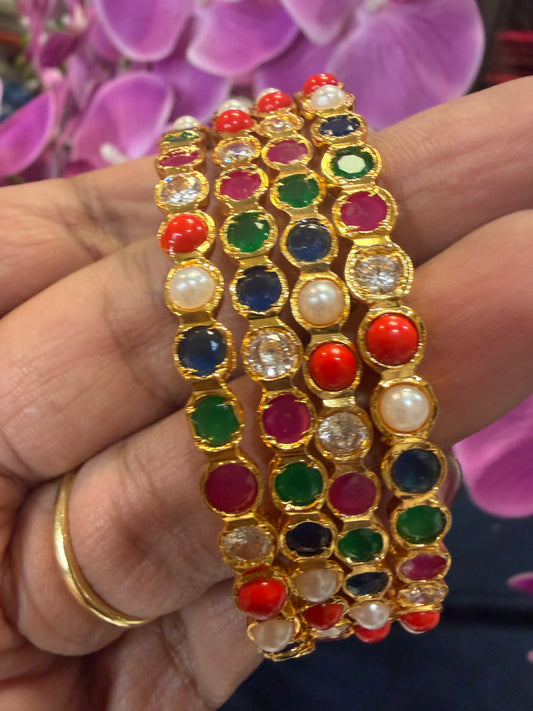 Indian Navaratna Impon Bangles Set of 4 Multi Stones B10