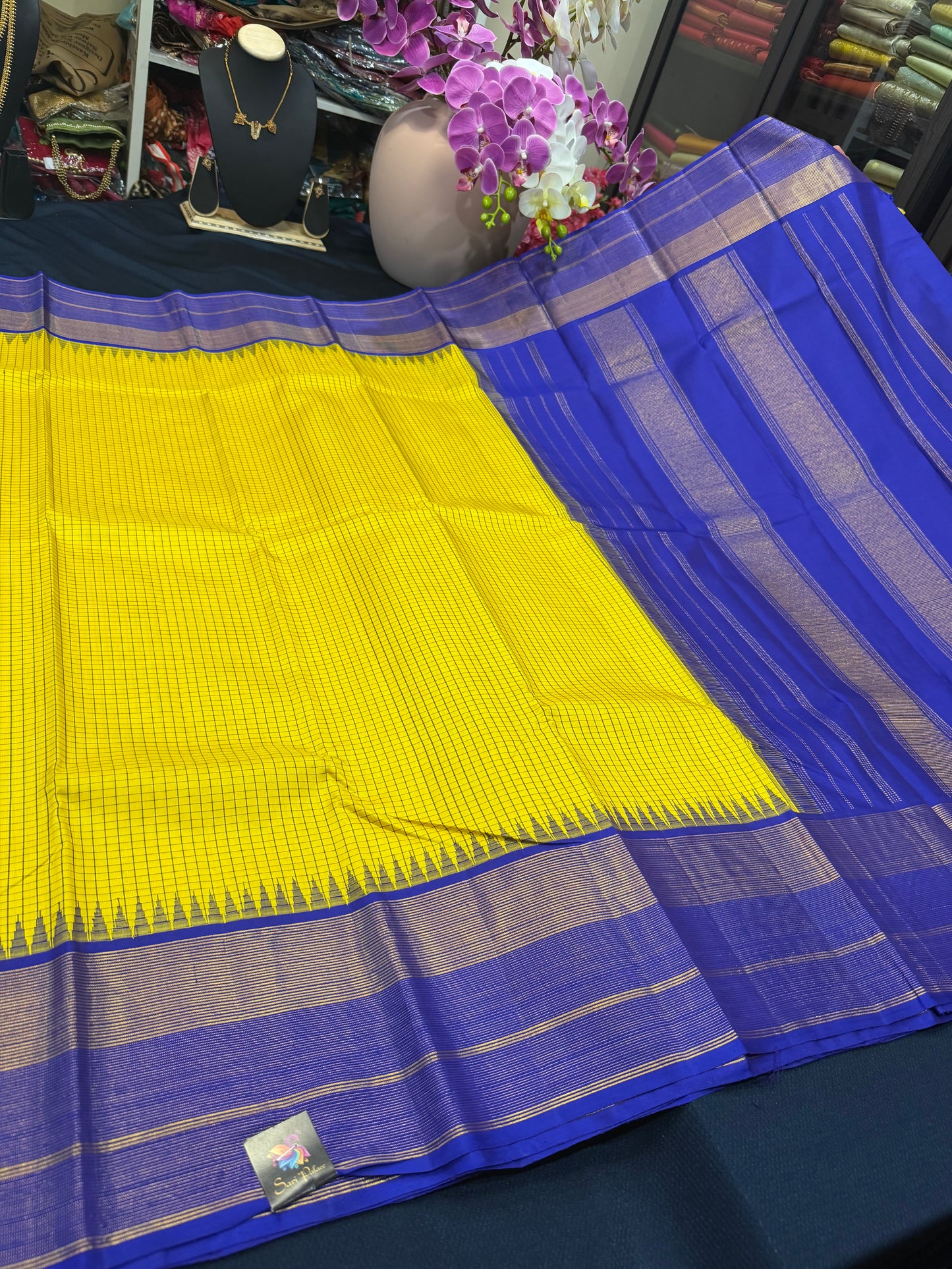1g Gold Kanchipuram Pure Silk Saree Yellow Kanjivaram Sari SPK208