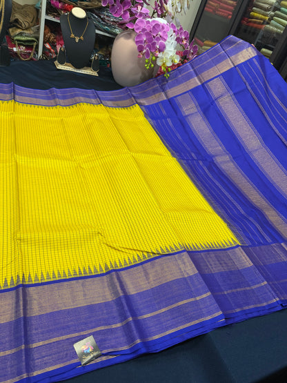 1g Gold Kanchipuram Pure Silk Saree Yellow Kanjivaram Sari SPK208