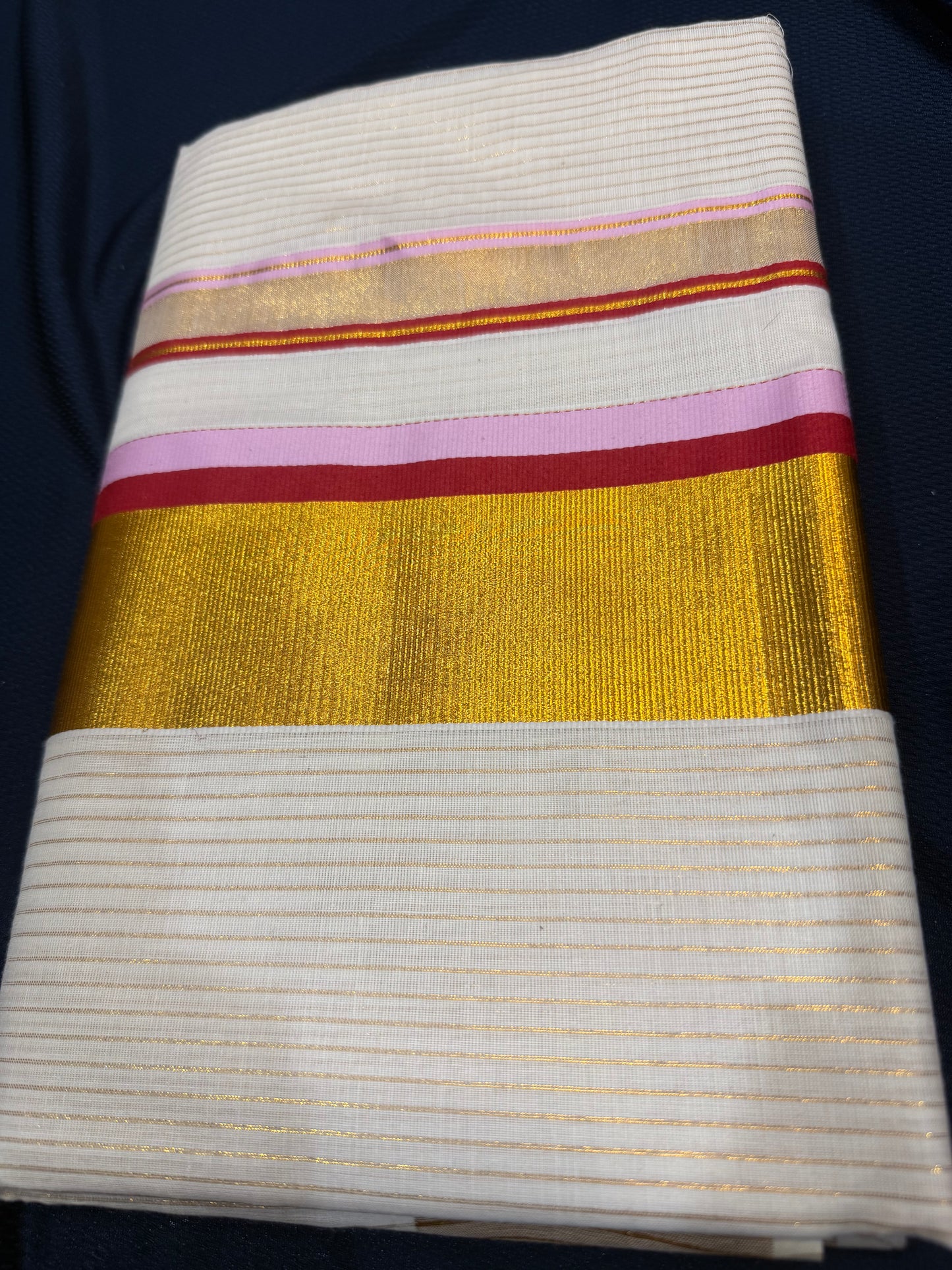 Kerala Vishu Sari Indian hand Printed Kasavu Onam Saree C21 Col 8