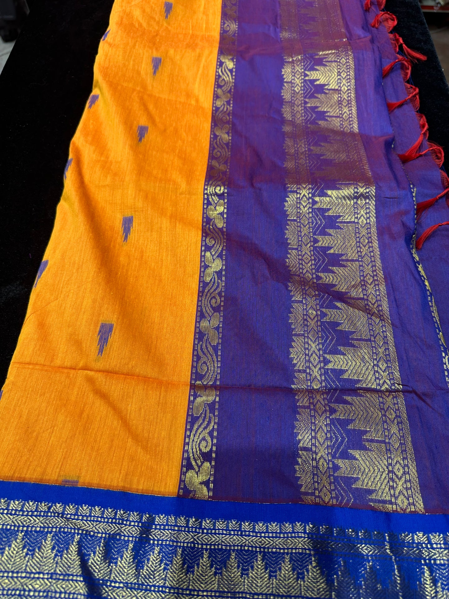 Kalyani Silk Cotton Sari Indian Saree Mango Yellow & Purple S57
