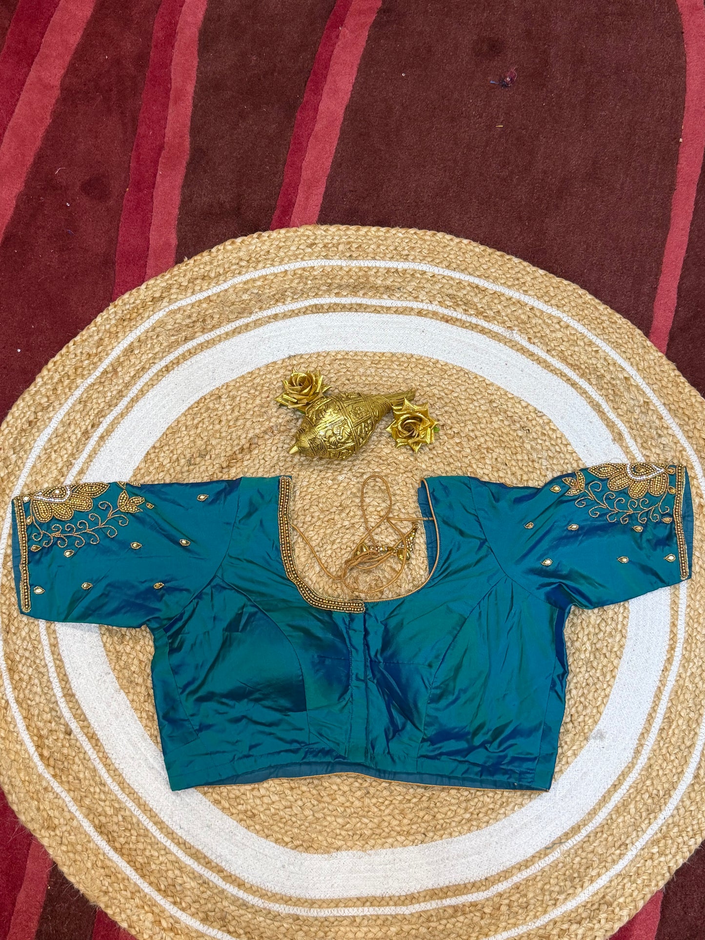 42” XL Size 12 size Aari Worked Sari Blouse Indian Saree Top Blue B153