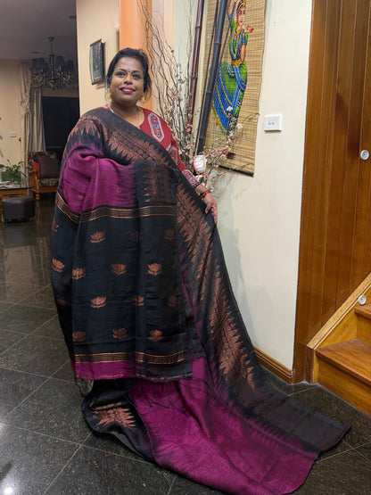 Soft Silk Cotton Linen Sari Indian Saree Copper Jari S122