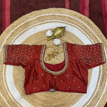 42” XL Size 12 size Aari Worked Sari Blouse Indian Saree Top Burnt Orange B229