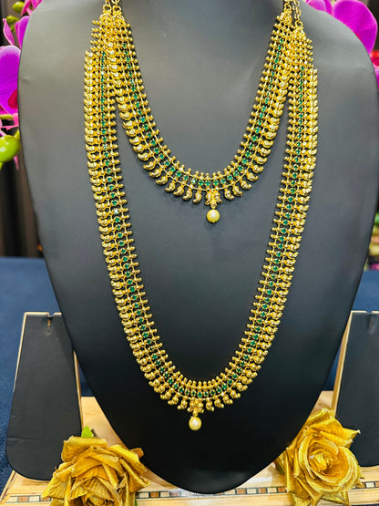 Forming Gold Indian Necklace Kerala Jewellery Green N44