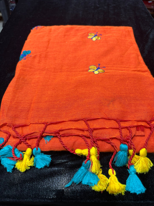 Khadi Soft Cotton Linen Sari Indian Saree Rusty Orange S76