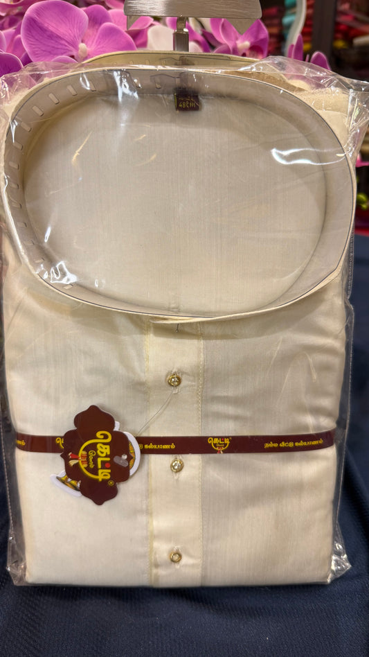 46” 3XL Men’s Kurta Top Cream Silk Shirt Bollywood Indian M2