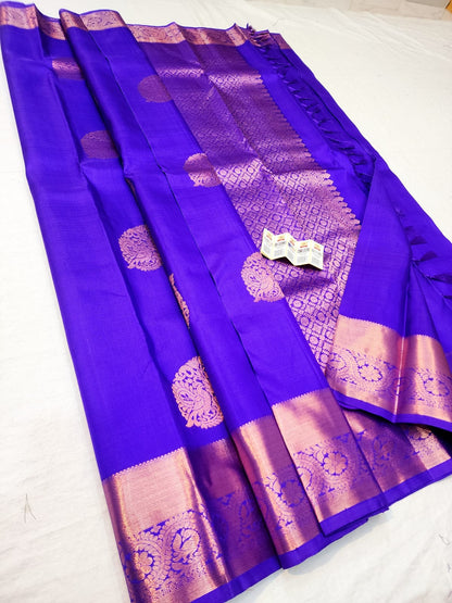 Kanchipuram Pure Silk Saree Purple & Copper Kanjivaram Sari| SPK189