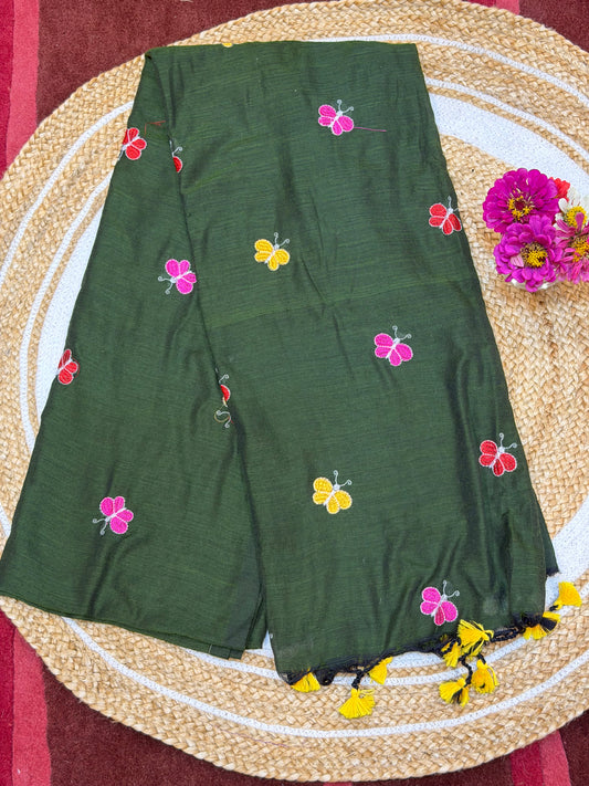 Khadi Soft Cotton Linen Sari Indian Saree Green S8