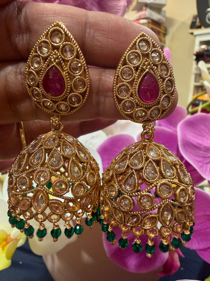 Golden Multi Jumka Jhumka Indian Brass Earrings Jimikki Kammal Indian Jewellery E29