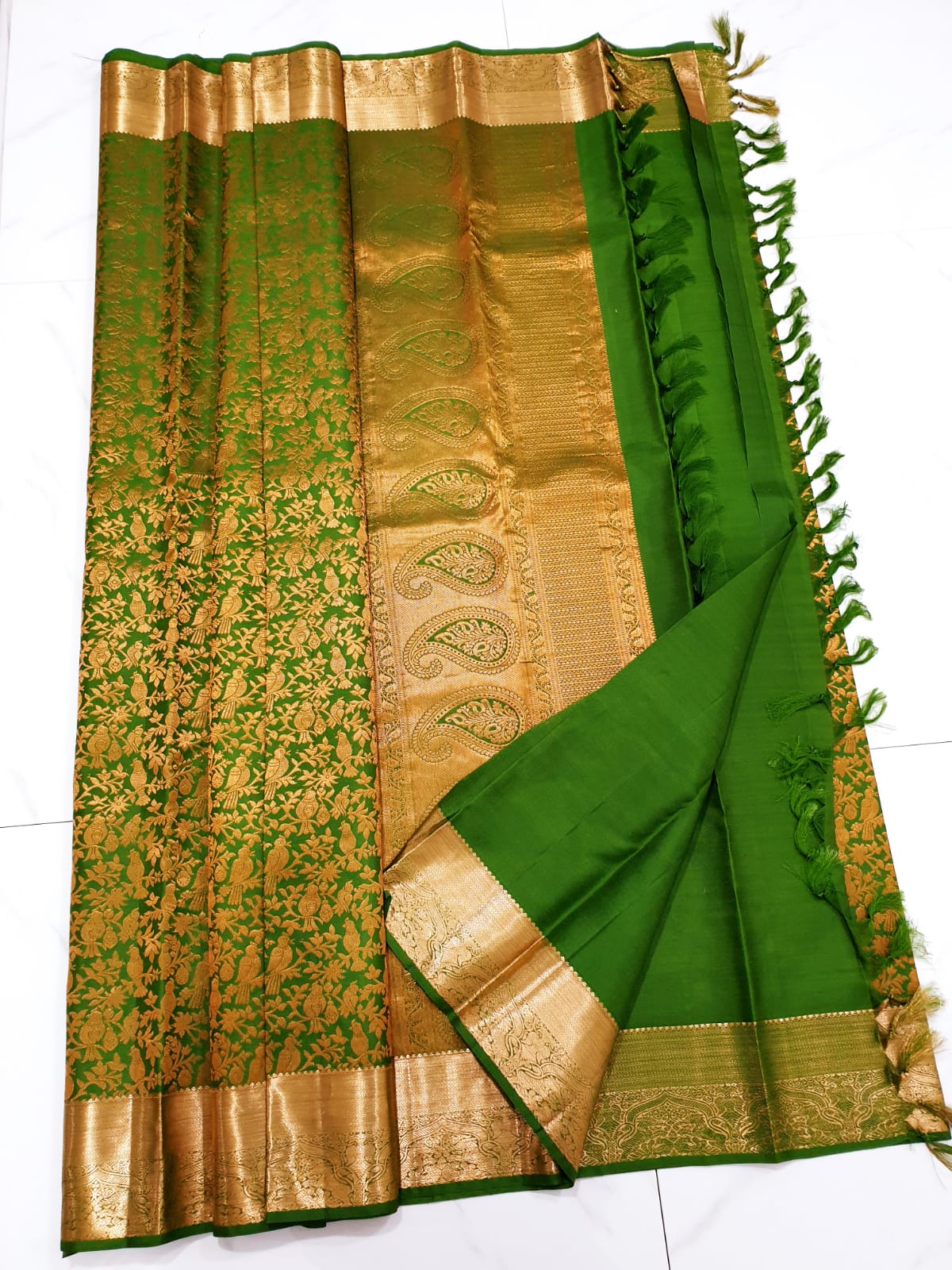 Kanchipuram Pure Silk Saree Green & Copper Kanjivaram Sari| SPK187