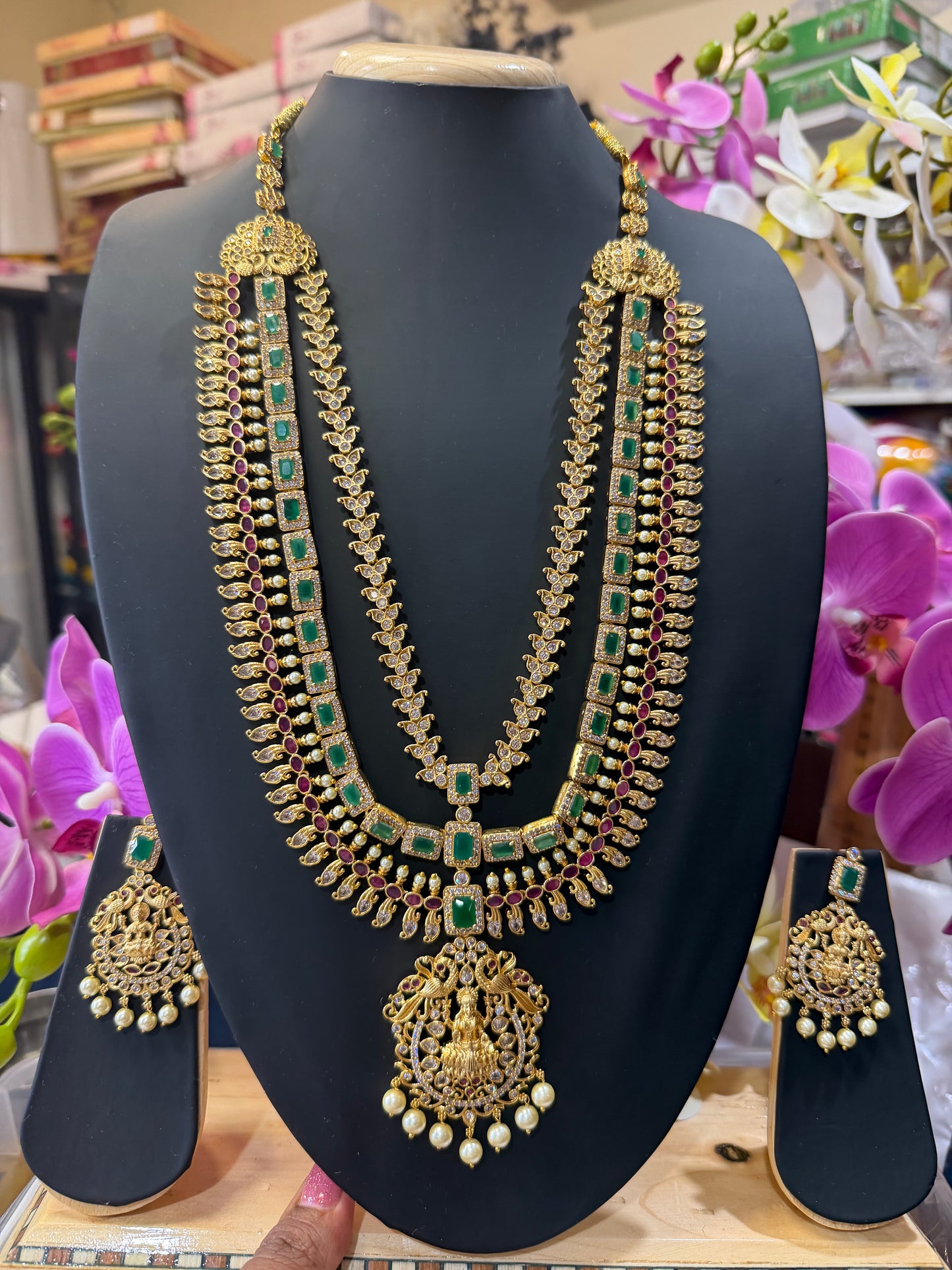 Indian Brass Necklace & Earrings Jewellery Set Haram N63