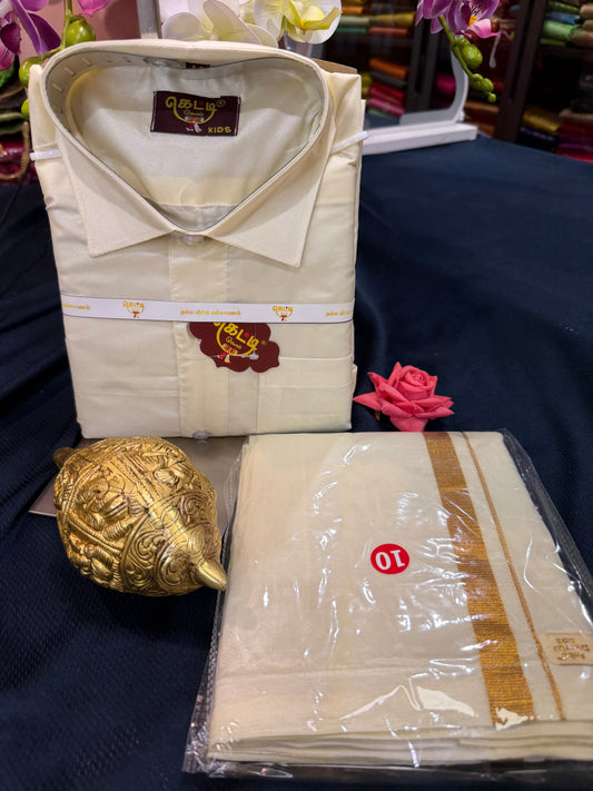 Size 10 Indian Boyswear Velcro Vesti & Shirt combo Cream Dhotti BOY001