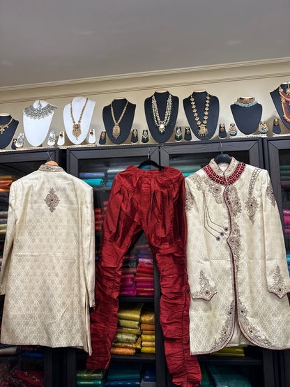 38” Medium size Men’s Kurta Indian Gold & Maroon Sherwani Bollywood outfit M11