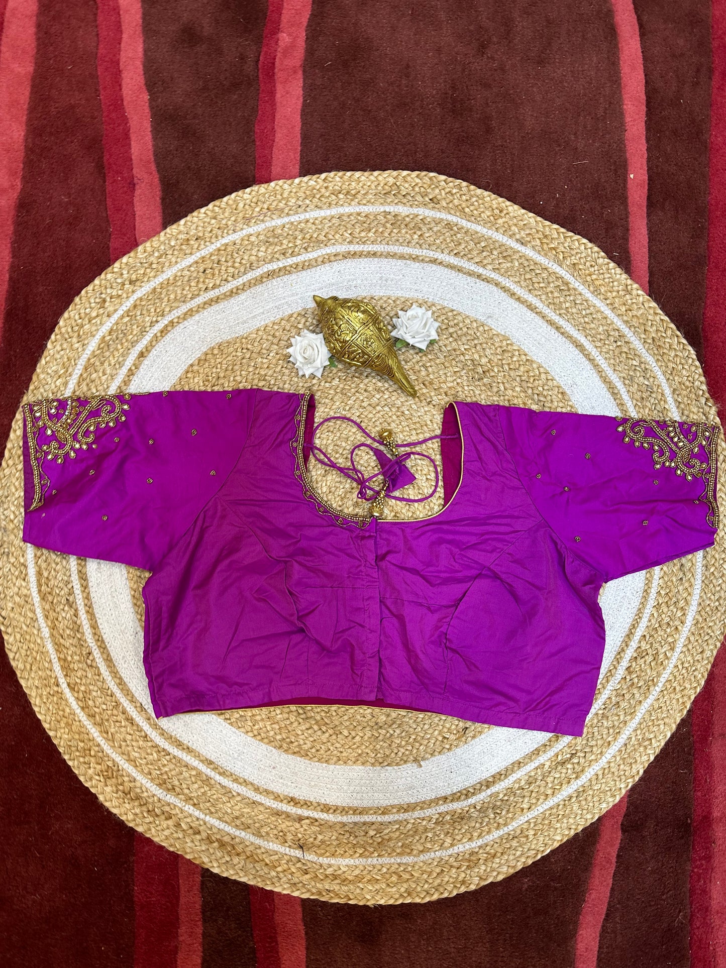 50” Size 20 Aari hand Worked Sari Blouse Indian Saree Top Choli Silk B48