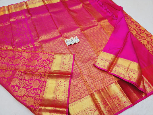 Bridal Kanchipuram Pure Silk Saree Pink & Gold Kanjivaram Sari| SPK118