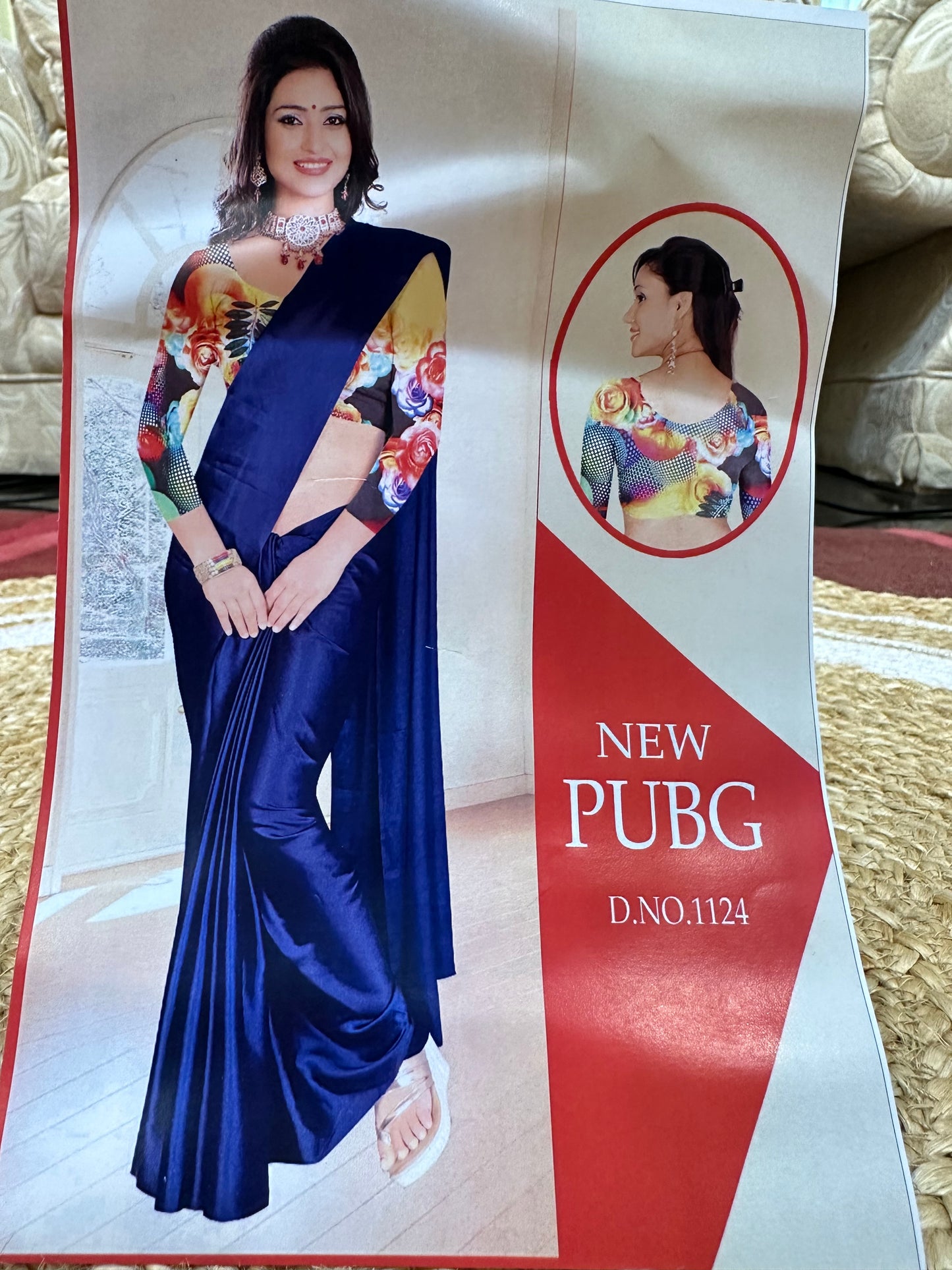 Fancy Party wear Satin Sari Indian Casual Navy blue Saree S92