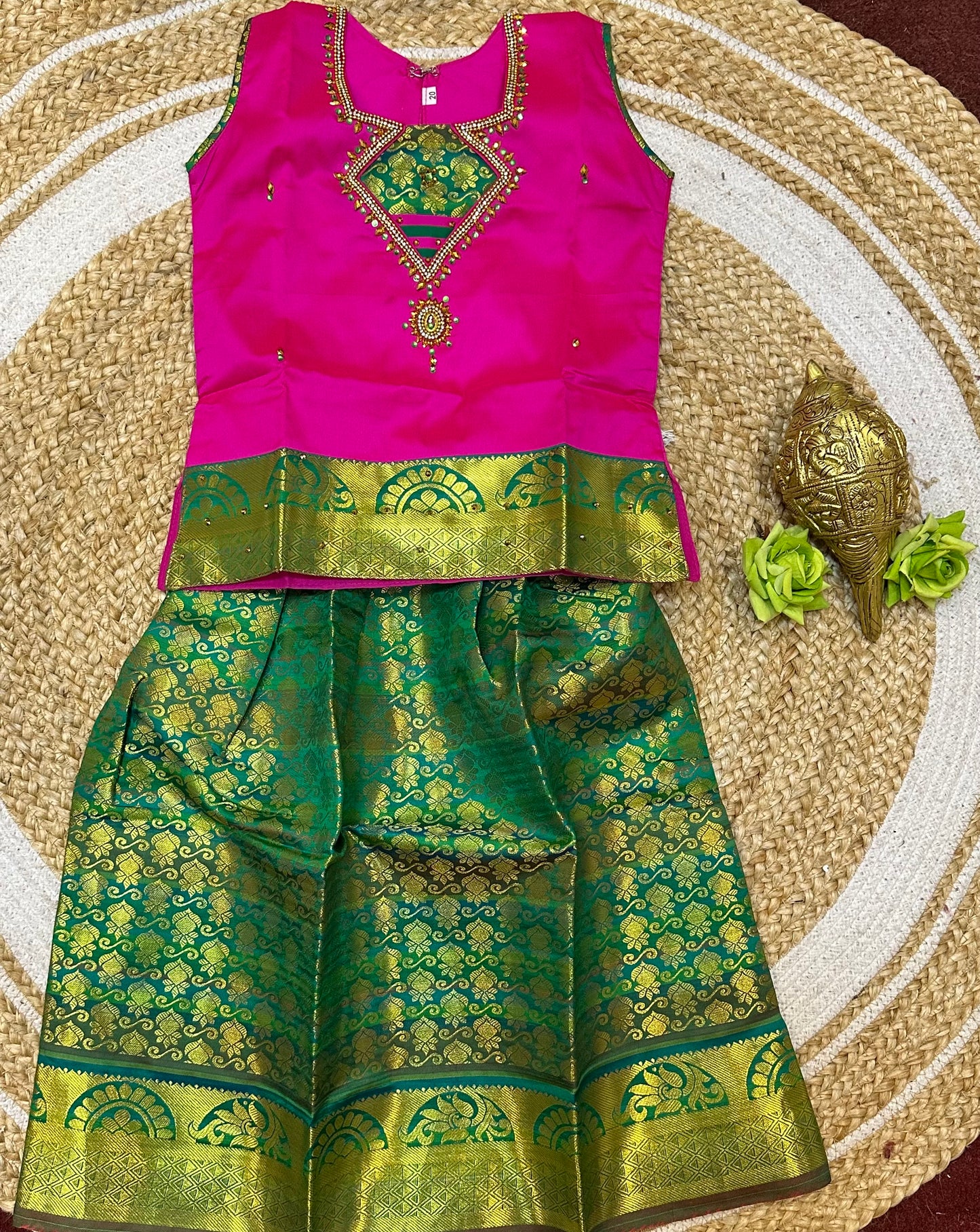 20”Size 2 Indian Lehenga Pattu Pavadai Sattai Skirt Top G17