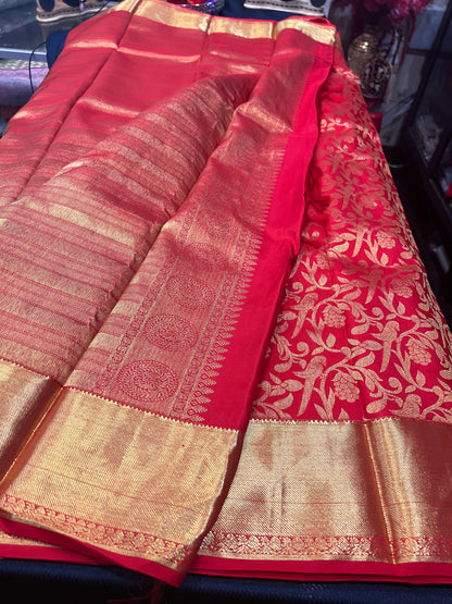 Kanchipuram Pure Silk Saree Red & Gold Kanjivaram Sari| SPK143