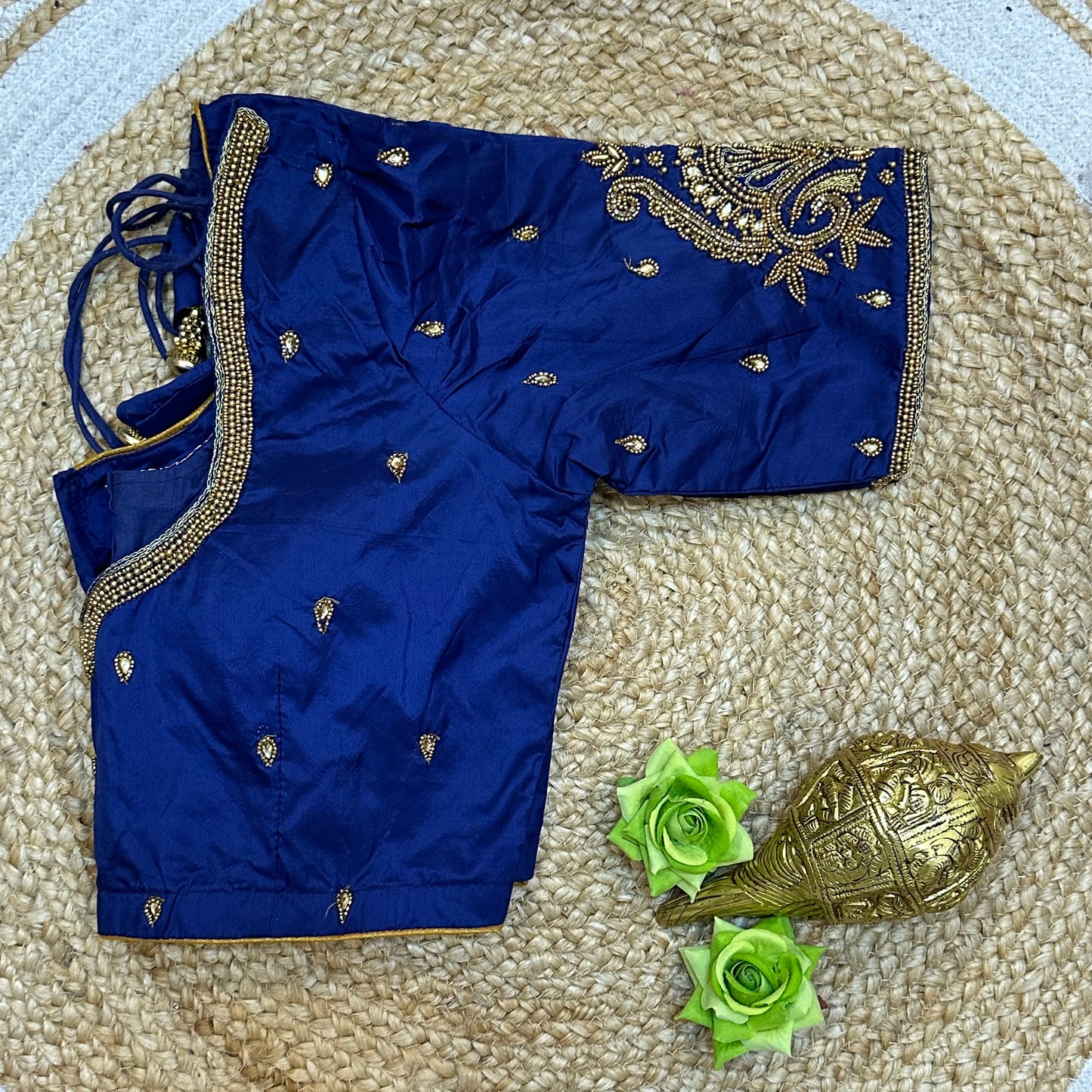 38” M Size 8 Aari Worked Sari Blouse Indian Saree Top Navy Blue B289