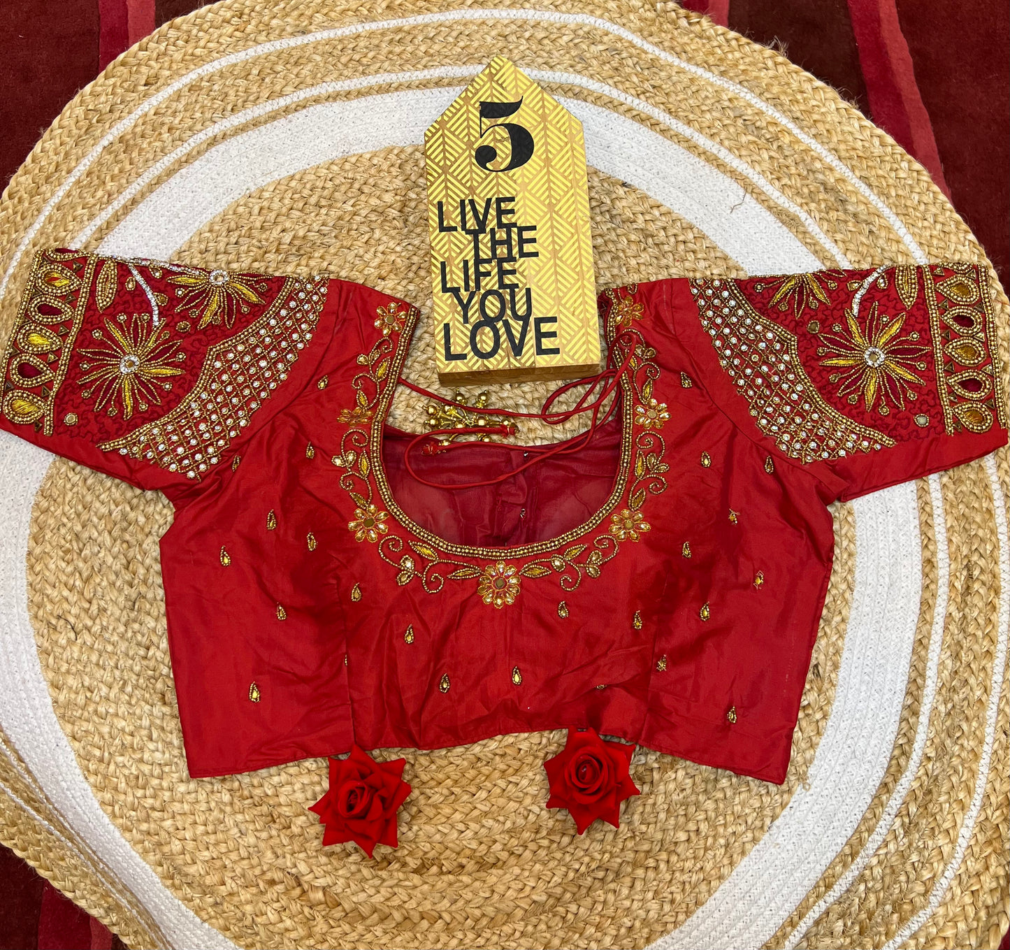 40” Bridal Aari hand Worked Sari Blouse Indian Top Choli Silk Red B40