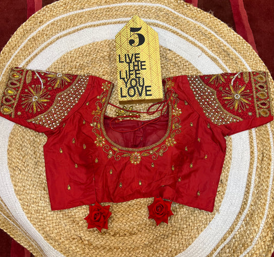 40” Bridal Aari hand Worked Sari Blouse Indian Top Choli Silk Red B40