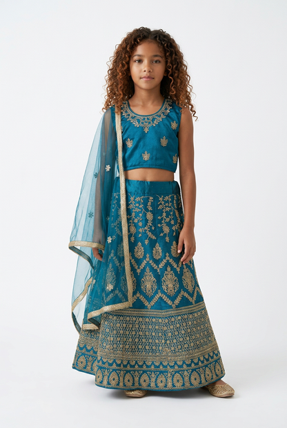 28” Size Age 6 Blue Indian Lehenga Pavadai Sattai Skirt Top G76 Col 2
