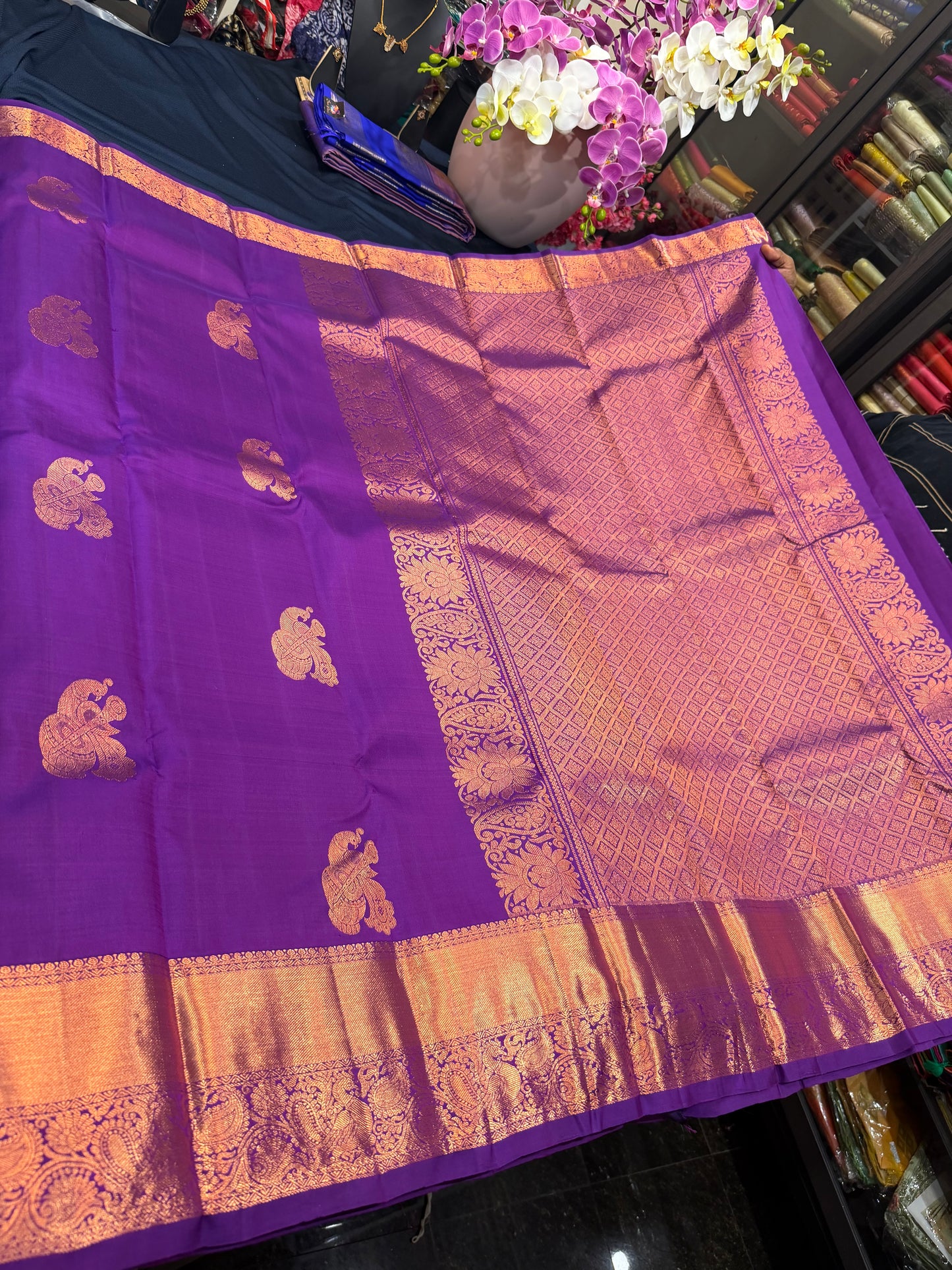 Kanchipuram Pure Silk Saree Purple Kanjivaram Sari SPK220