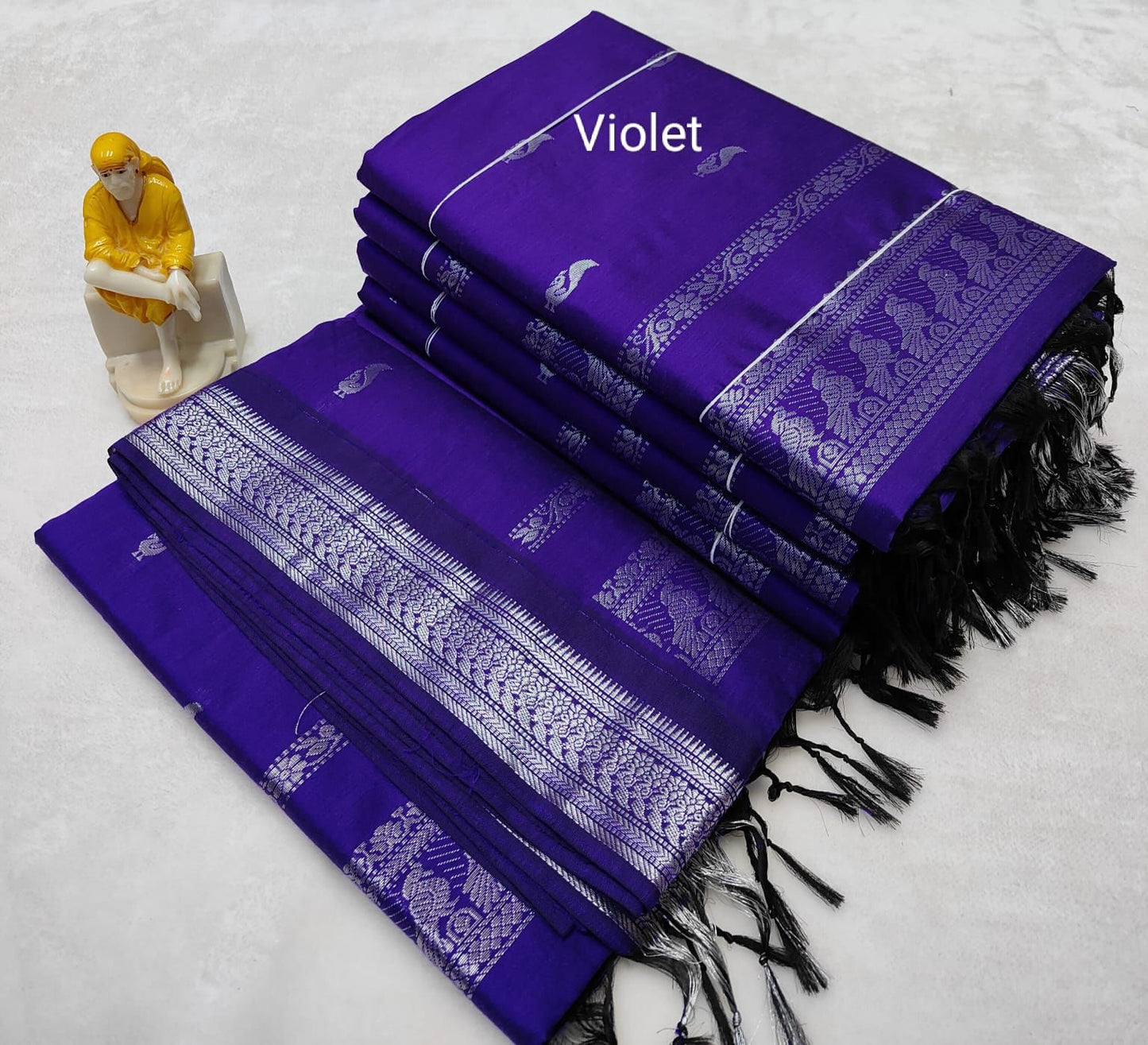 Purple Silver Kalyani Silk Cotton Traditional Sari South Indian Saree S140