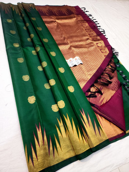 Kanchipuram Pure Silk Saree Bridal Green Kanjivaram Sari SPK257