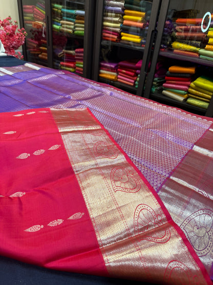 Kanchipuram Pure Silk Saree with Gold Zari Pink & Purple Sari| SPK079