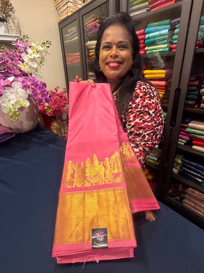 Kanchipuram Pure Silk Saree Pink Kanjivaram Sari SPK211