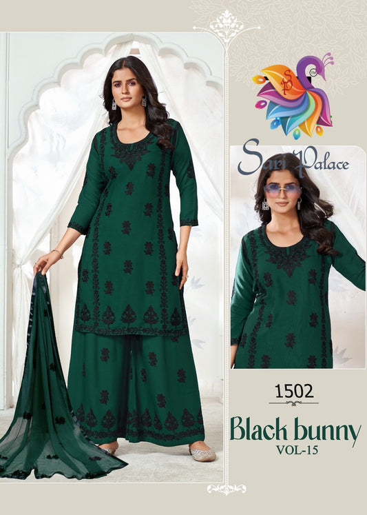 Green Indian Ladies Plazo Outfit Rayon Salwar Kameez Kurti Suit SS33