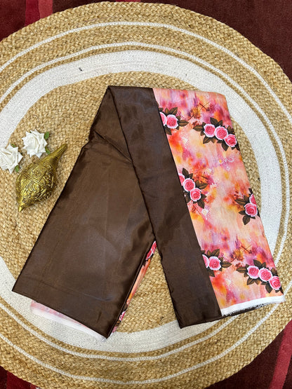 Fancy Party wear Satin Sari Indian Casual Brown Saree S89