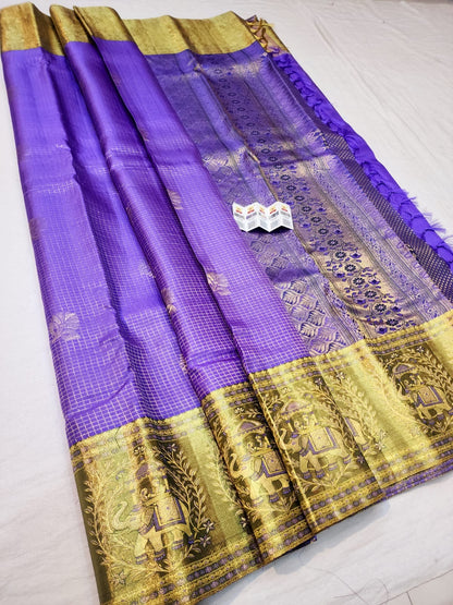 Kanchipuram Pure Silk Saree Bridal Lavender Kanjivaram Sari SPK244