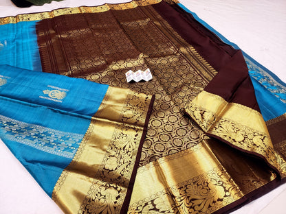 Kanchipuram Pure Silk Saree Bridal Blue Kanjivaram Sari SPK260