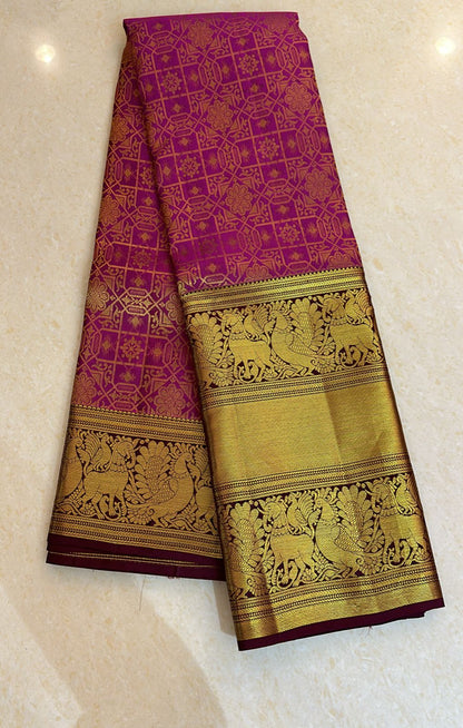 1g Gold Kanchipuram Pure Silk Saree Pink Maroon Kanjivaram Sari| SPK