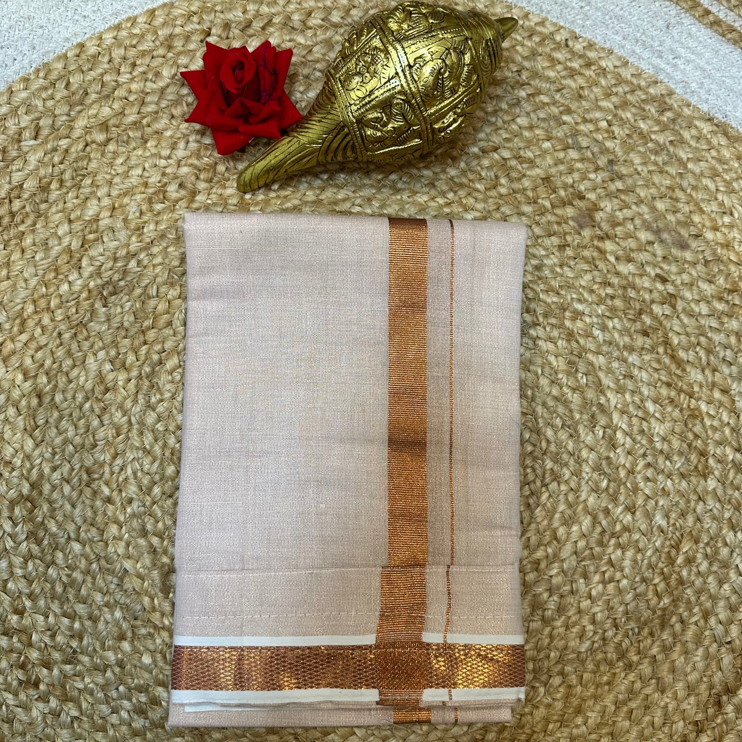 Men’s South Indian Vesti Shirt Combo Rose Gold Copper Tissue Dhotti V11