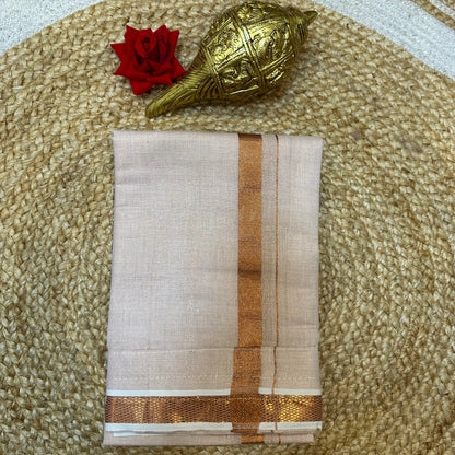 Men’s South Indian Vesti Shirt Combo Rose Gold Copper Tissue Dhotti V11